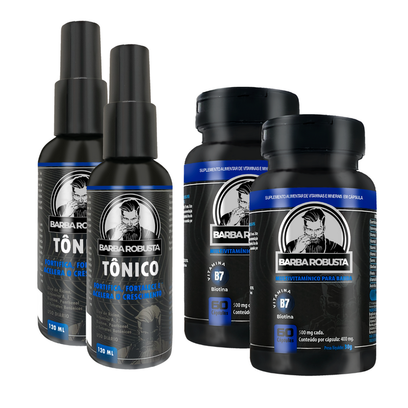 Combo de Crescimento Barba Robusta - 2 Tônicos + 2 Aceleradores (Multivitamínico)