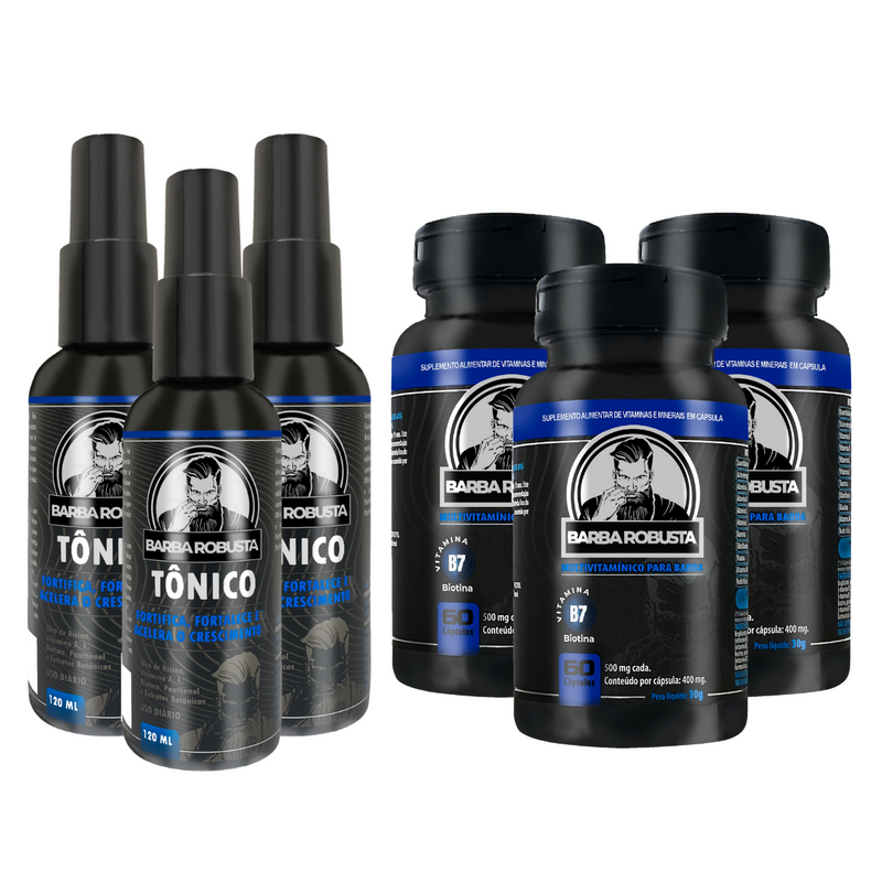 Combo de Crescimento Barba Robusta - 3 Tônicos + 3 Aceleradores (Multivitamínico)