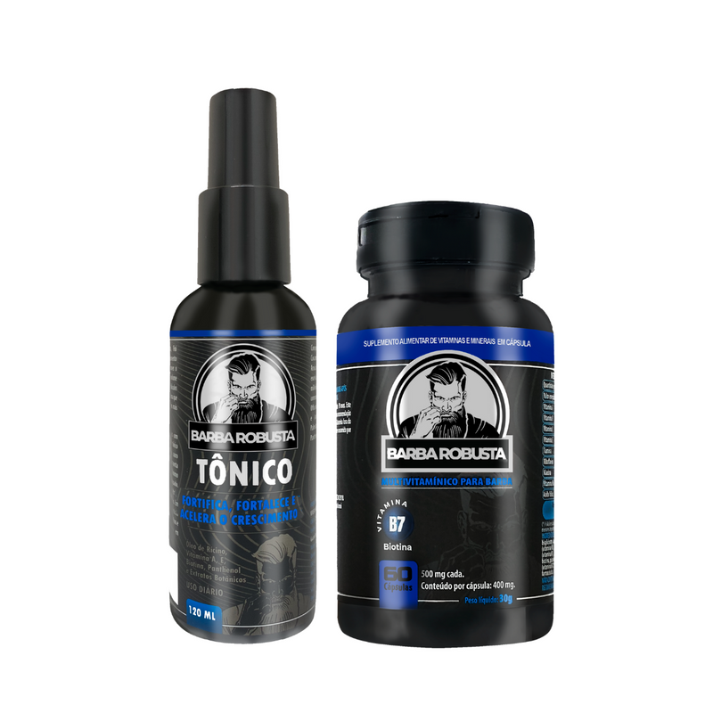 Combo de Crescimento Barba Robusta - Tônico + Acelerador (Multivitamínico)