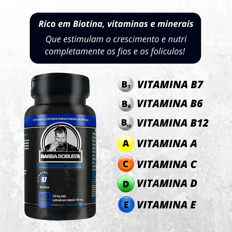 1 Multivitamínico para Crescimento e Fortalecimento da Barba e do Cabelo - Biotina, Vitaminas e Minerais